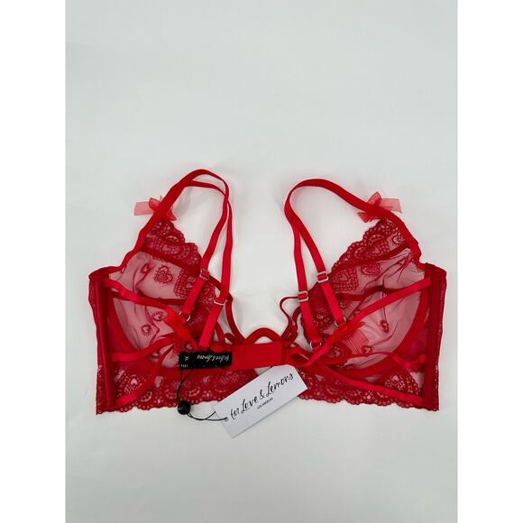 For Love & Lemons Red Lace Heart Embroidery Bra & Thong Panty Set Size XL/L NWT - Picture 7 of 11